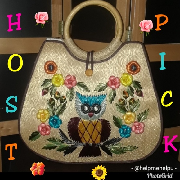 Vintage Handbags - BEAUTIFUL VINTAGE HANDMADE EMBROIDERED STRAW BAG